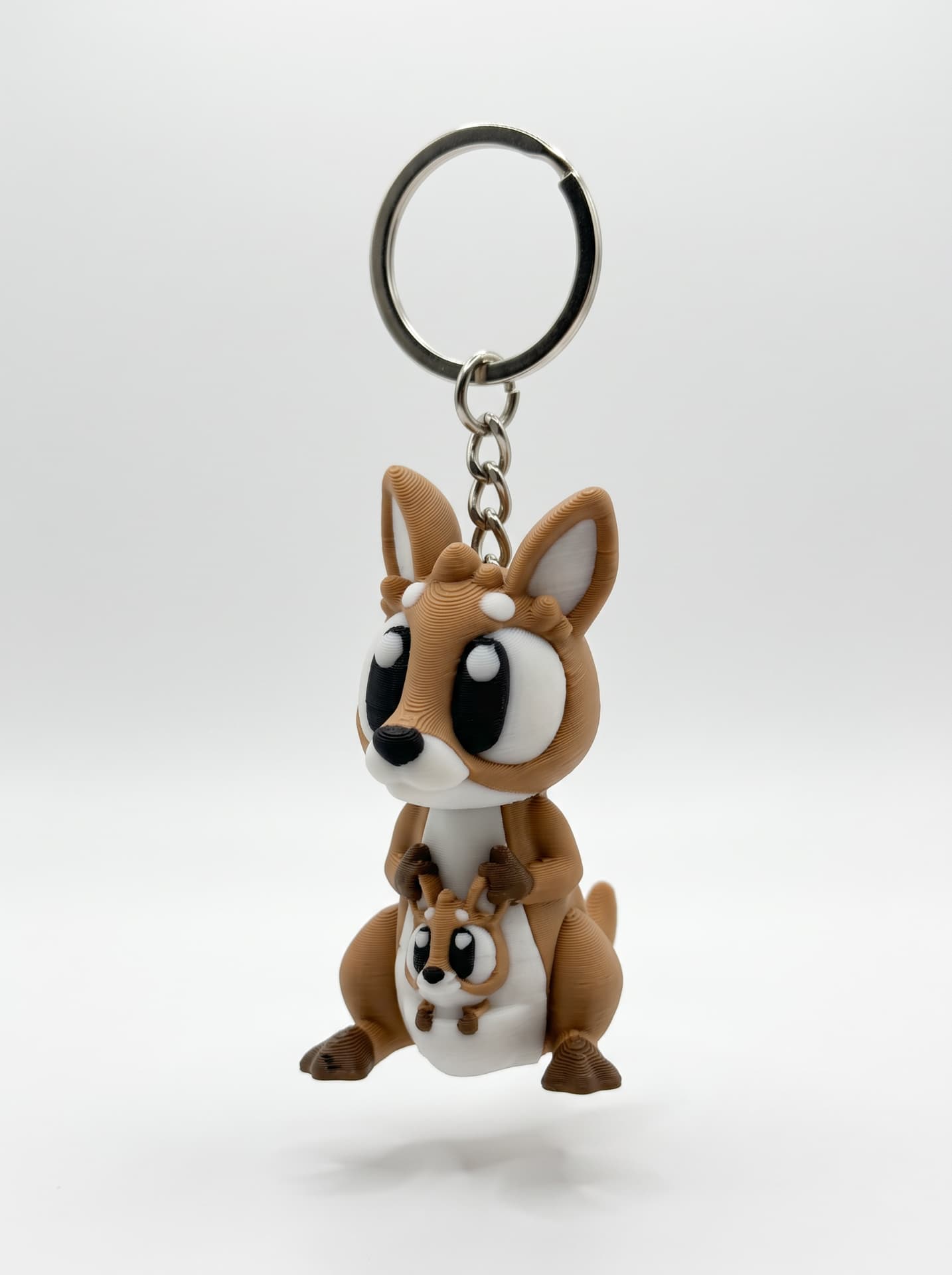 3D-printed kangaroo keychain with joey in pouch